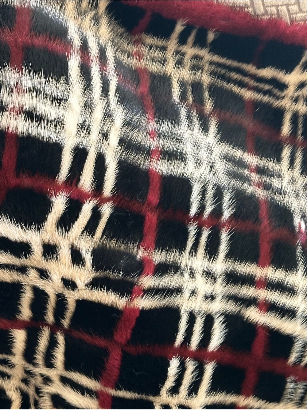 Plaid mink Shawl in Black, Cream & Burgundy